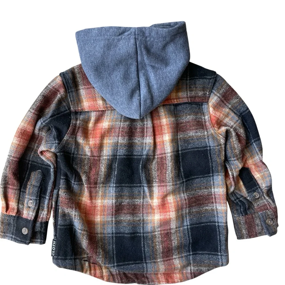 Brooklyn Cloth Kids Flannel Plaid Shirt Jacket Size 4T Orange Gray Black Fall